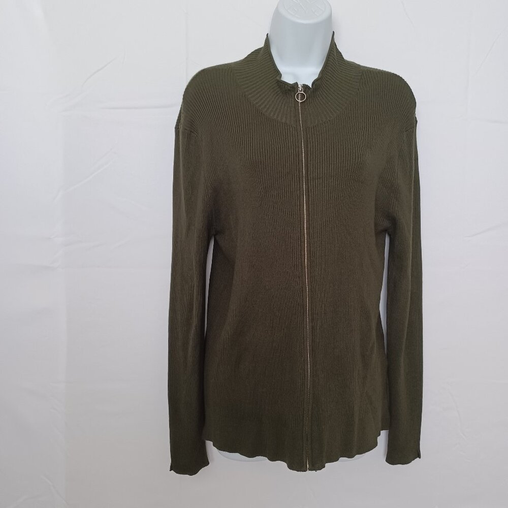 Soft Surroundings green long sleeve top ribbed zip front  sz‎ L casual work wear